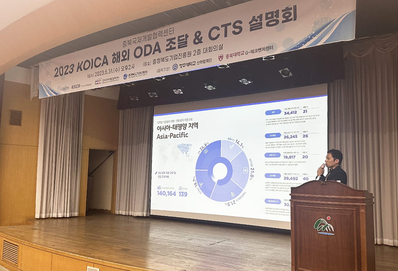 청주대학교 충북국제개발협력센터는 31일 충청북도 기업진흥원 대회의실에서 ‘2023 KOICA 조달&CTS 사업 설명회’를 개최했다.