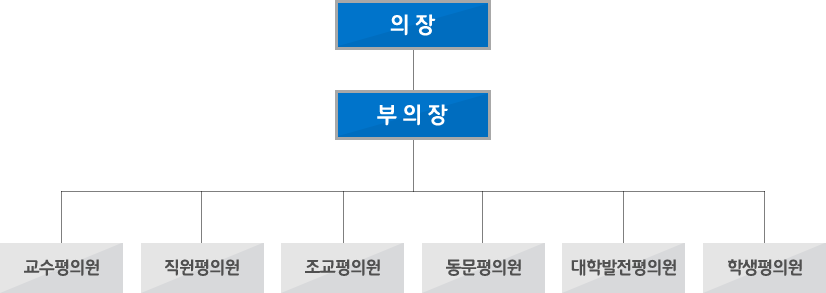 의장 → 부의장 → 교수평의원, 직원평의원, 조교평의원, 동문평의원, 대학발전평의원, 학생평의원